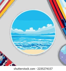 beach summer circle sticker illustration 
