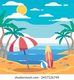 Beach summer day vacation vector background sunny day