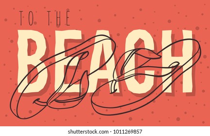Beach Summer Design With Flip Flops Slippers Beach Shoes Hand Drawn Line Art Illustrations. Vector Graphic.