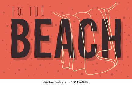 Beach Summer Design With Hanged Towel  Hand Drawn Line Art Illustrations. Vector Graphic.