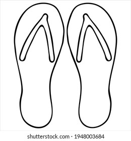 beach summer flip flops, summer shoes, vector doodle element, coloring, black and white