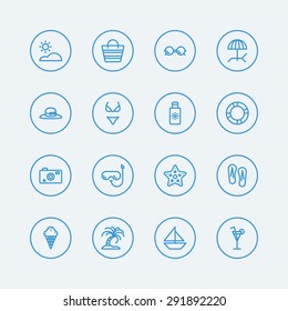 Beach Summer holiday line icons.Vector EPS10 