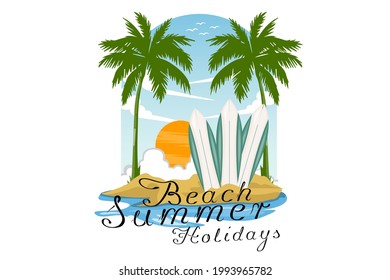 beach summer holidays design hand drawing
