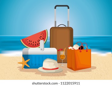 beach with summer holidays icons