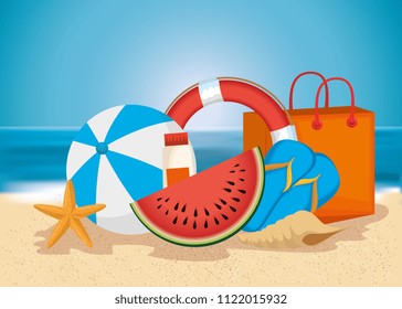 beach with summer holidays icons