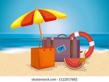 beach with summer holidays icons