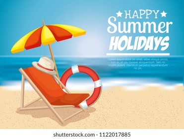beach with summer holidays icons