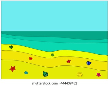 Beach, summer and holidays. Vector illustration.