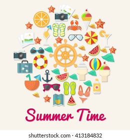 Beach and summer icon/ object. Summer time poster design template