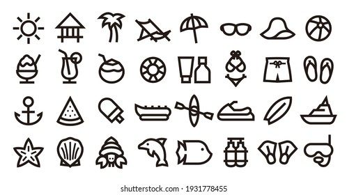 Beach and Summer Icon Set (Bold outline version)