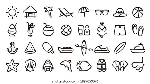 Beach and Summer Icon Set (Hand draw version)