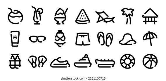 Beach and summer icon set (Soft bold line version)