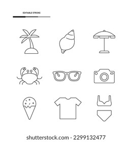 Beach And Summer Icon Set Vector Design.