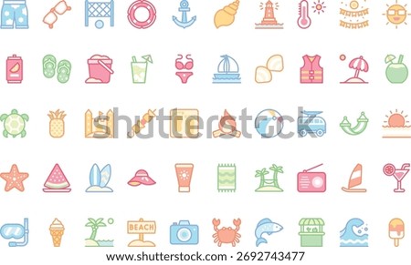 Beach and summer icons High-Quality Vector Icons Collection with Editable Stroke. Ideal for Professional and Creative Projects
