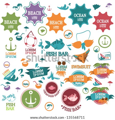 Beach And Summer Icons - Set - Isolated On White Background - Vector Illustration, Graphic Design Editable For Your Design. Logo Symbols