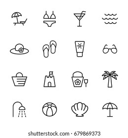 beach summer icons set on white background