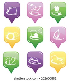 beach and summer icons for vacation, summer and holiday