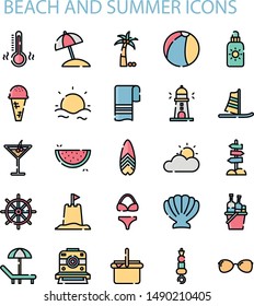 Beach And Summer Iconset With Colorful Style