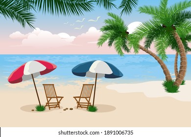 Beach summer landscape vector illustration