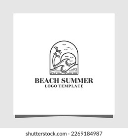 Beach Summer line art minimalist  premium logo design template