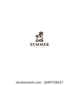 Vetor plano do modelo do logotipo do verão da praia