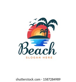 Beach summer logo illustration vector template