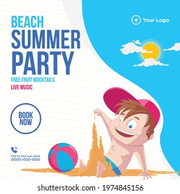 Beach summer party banner design template. Vector graphic illustration.