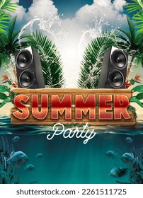 Beach summer party poster, banner with youthful and vibrant motifs of 2023