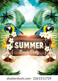 Beach summer party poster, banner with youthful and vibrant motifs of 2023