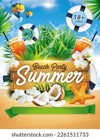 Beach summer party poster, banner with youthful and vibrant motifs of 2023