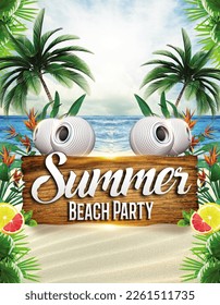 Beach summer party poster, banner with youthful and vibrant motifs of 2023