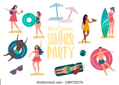 Beach Summer Party Vector Characters. International Happy Relaxing People Isolated On White Background