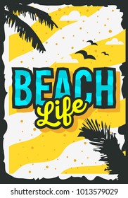 Beach Summer Poster Design With Palm Leaves Illustration. Vector Graphic.