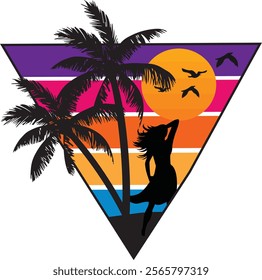 Beach Summer Retro Tee Design Vector