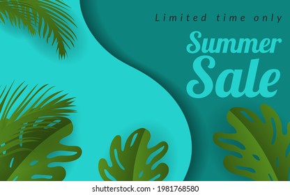 beach summer sale element background leaf green celebration, nature tropical summer event vacation flyer design holiday 