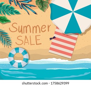 beach with summer sale text top view design, Summer vacation and tropical theme Vector illustration