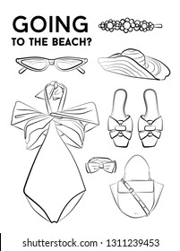 
Beach summer set sunglasses swimsuit bikini Fashion vector illustration vector  object isolated

