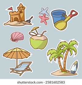 Beach summer sticker set vector illustration by kelikl