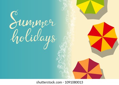 beach summer template for flyer or poster with lettering summer holidays. vector illustration