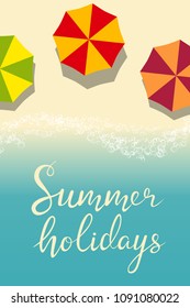 beach summer template for flyer or poster with lettering summer holidays. vector illustration