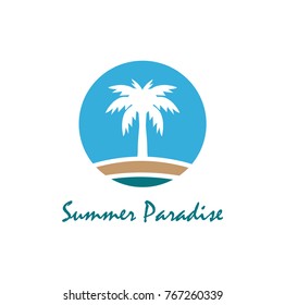 Beach and summer theme logo with palm three design template