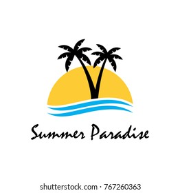 Beach and summer theme logo with palm three design template