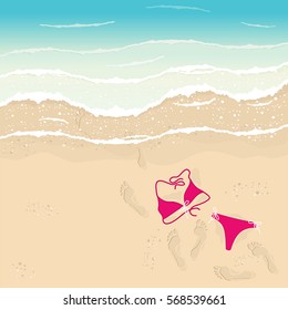 Beach in Summer time. Bikini on the beach