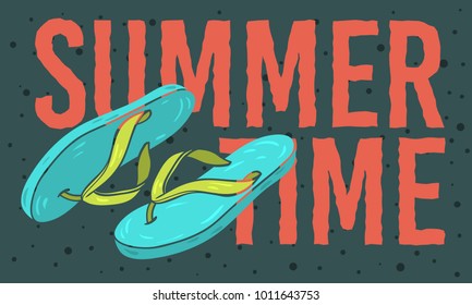 Beach Summer Time Design With Flip Flops Slippers Beach Shoes Hand Drawn  Illustrations. Vector Graphic.