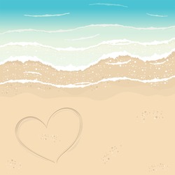 Beach In Summer Time. Heart In The Sand