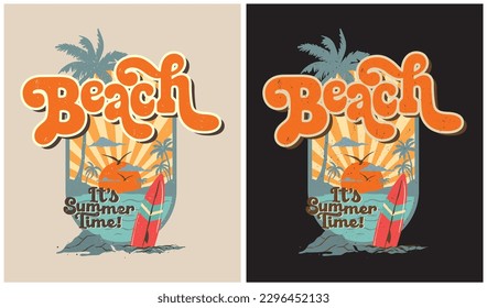 Strand, es ist Sommerzeit, Sommersaison, Vektorgrafik