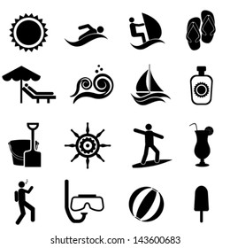 Beach, summer, travel and nautical icon set