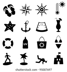 Beach, summer, travel and nautical icon set