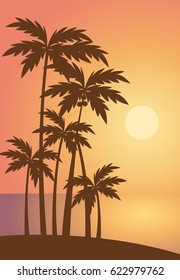 Beach summer with trees landscape sea scenery sunset scenery vector