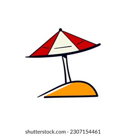 Beach summer umbrella colorful illustration. Vector icon logo for summertime vacation flat design